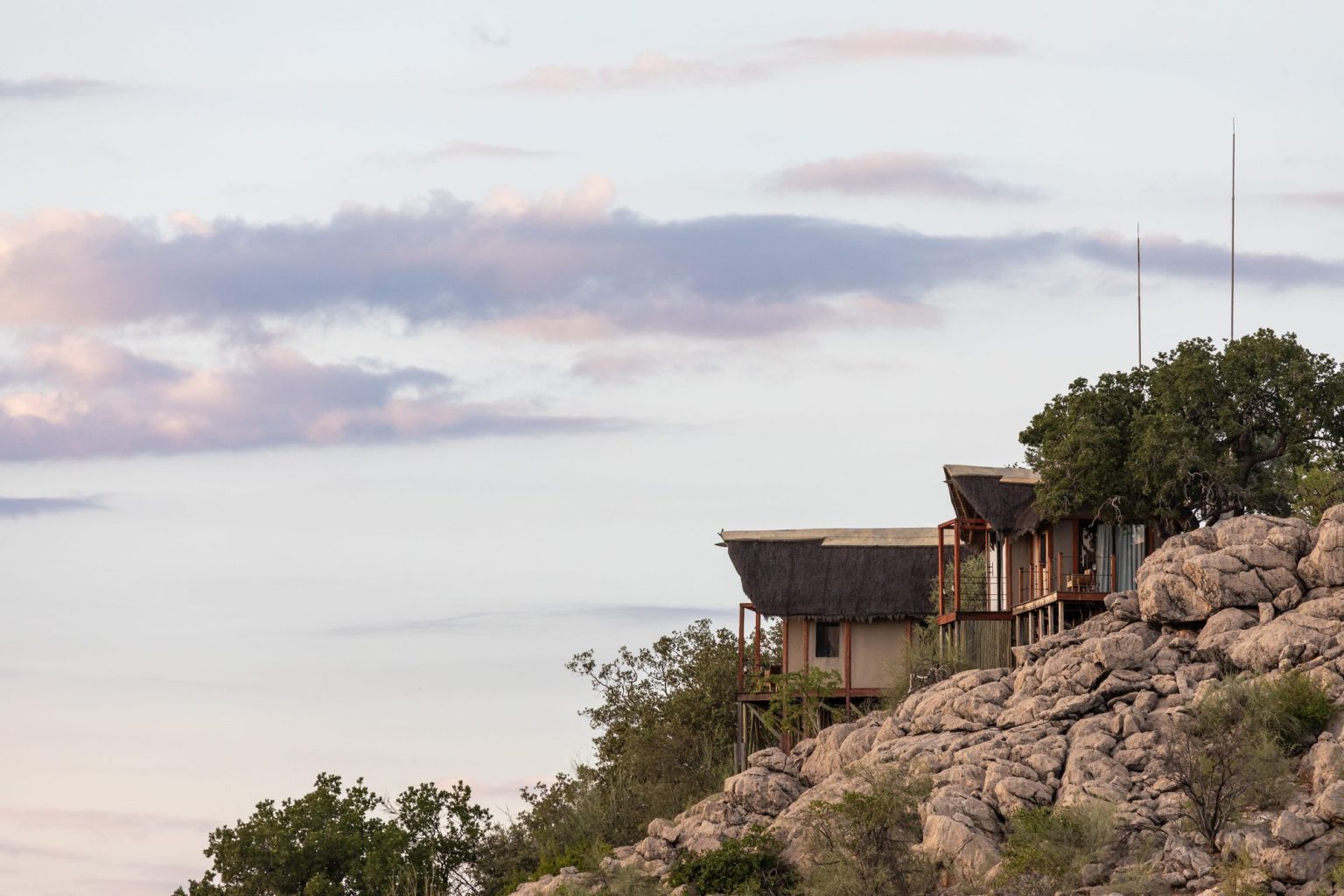 Elevated chalet on the dolomite outcrop at Dolomite Camp, Etosha