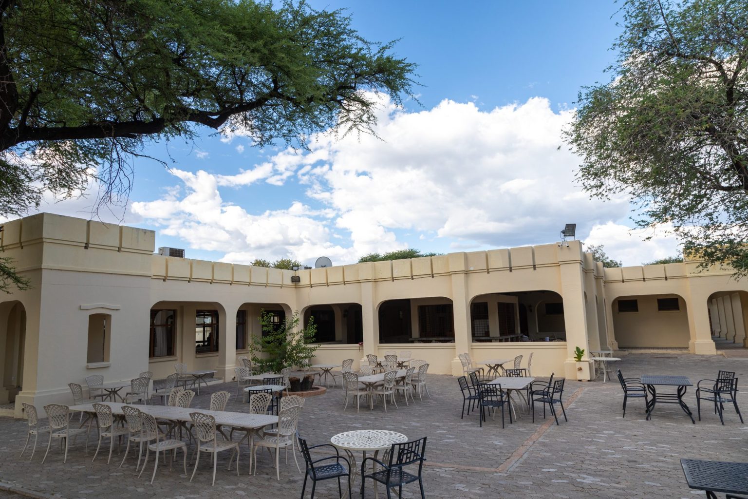 Dining terrace inside the walls of Fort Namutoni, Etosha